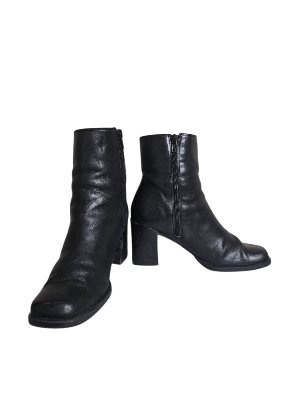 Vintage 90s Croft Barrow Ankle Boots Black Leather Square Toe Block Heel Size 10